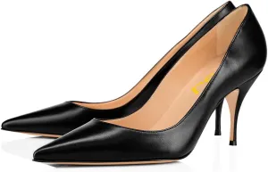 FSJ Women Classic Kitten Heels Pointy Closed Toe Pumps Slip On Office Ladies Party Date Business Dress Shoe Size 4-15 US