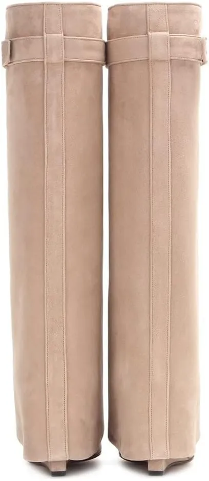 FSJ Women Classic Round Toe Wedge Heel Over The Knee Boots Suede Shoe for Winter Size 4-15 US