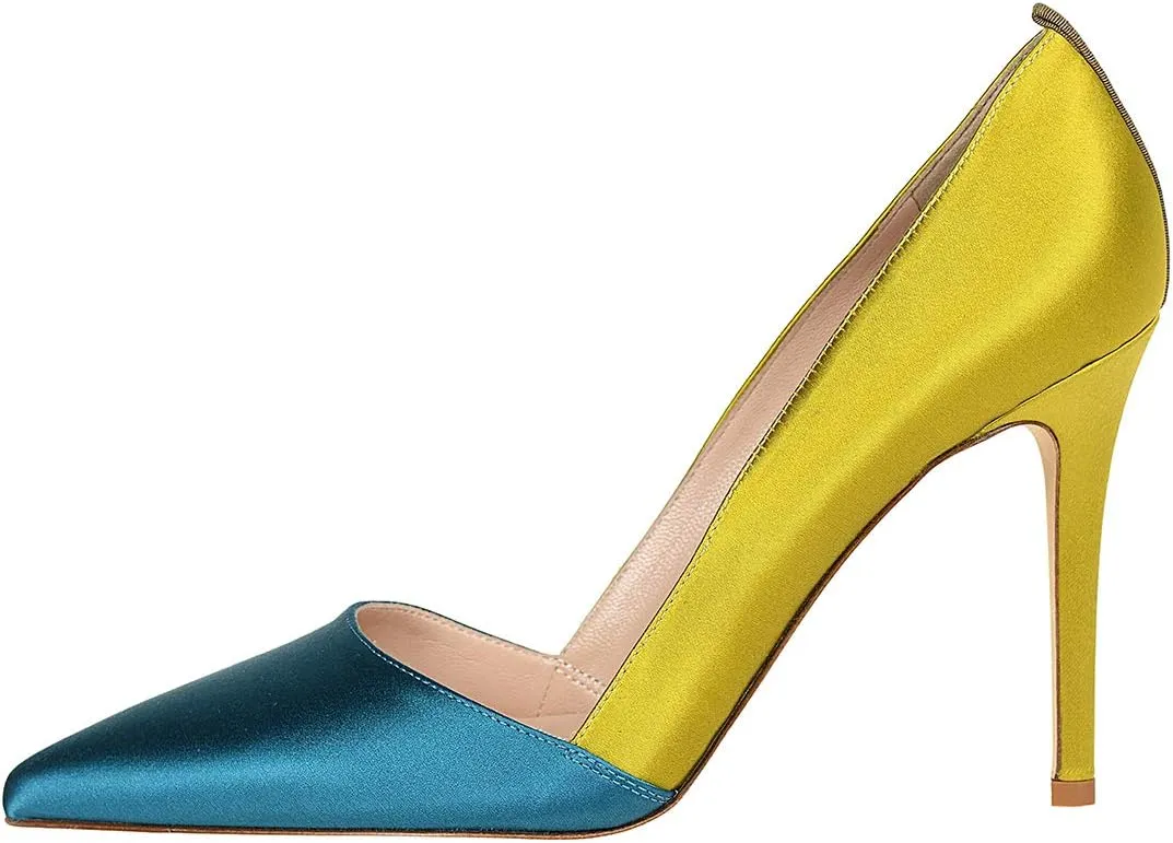 FSJ Women Fashion Closed Pointed Toe Pumps Stiletto High Heels Slip On Two Tone/Solid Color Contrast Party Dress Office Shoes Size 4-15 US