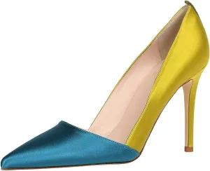 FSJ Women Fashion Closed Pointed Toe Pumps Stiletto High Heels Slip On Two Tone/Solid Color Contrast Party Dress Office Shoes Size 4-15 US