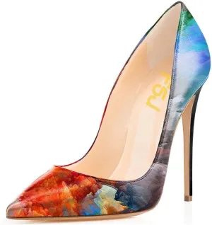 FSJ Women Fashion High Heel Pump Stilettos Pointy Toe Evening Party Dress Print Shoes Size 4-15 US