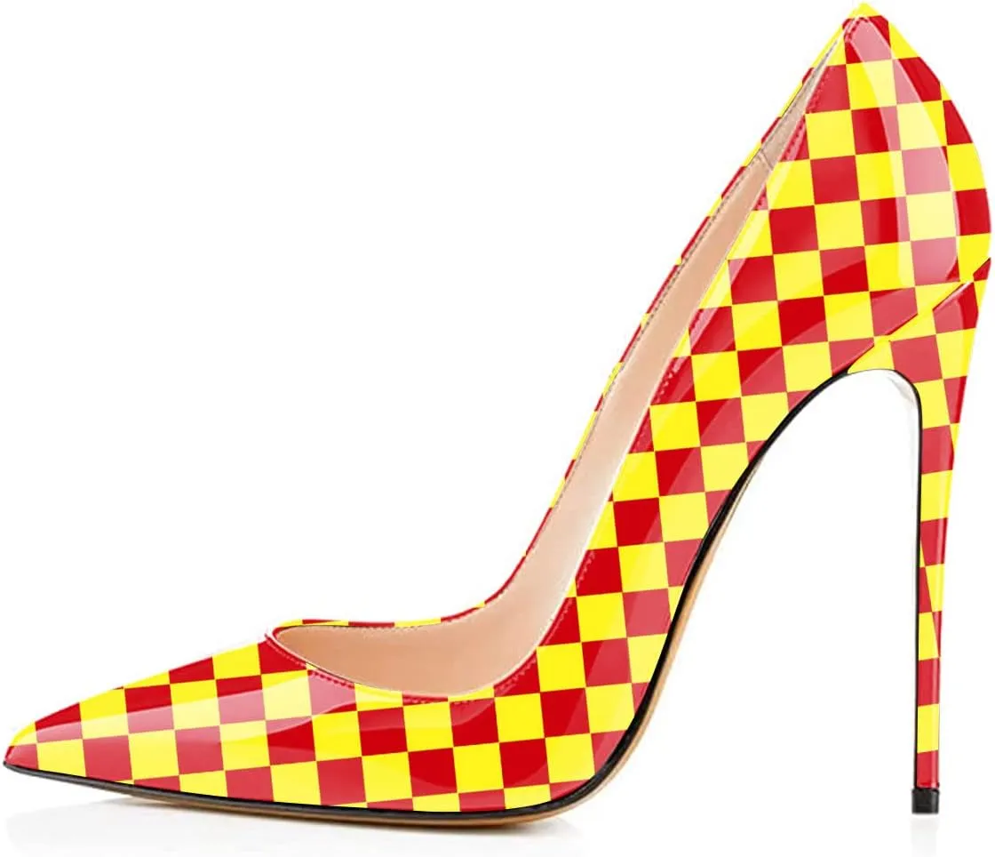 FSJ Women Fashion High Heel Pump Stilettos Pointy Toe Evening Party Dress Print Shoes Size 4-15 US