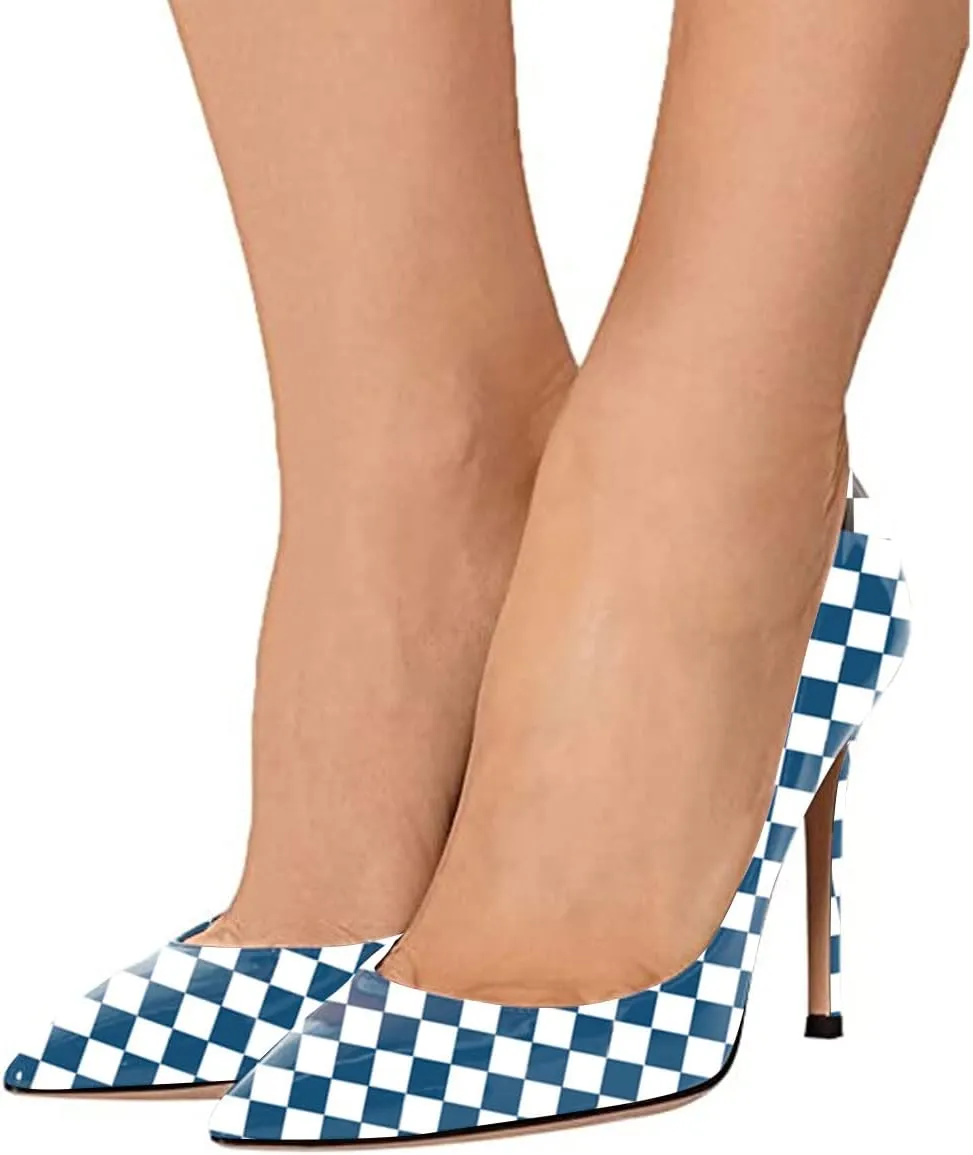 FSJ Women Fashion High Heel Pump Stilettos Pointy Toe Evening Party Dress Print Shoes Size 4-15 US