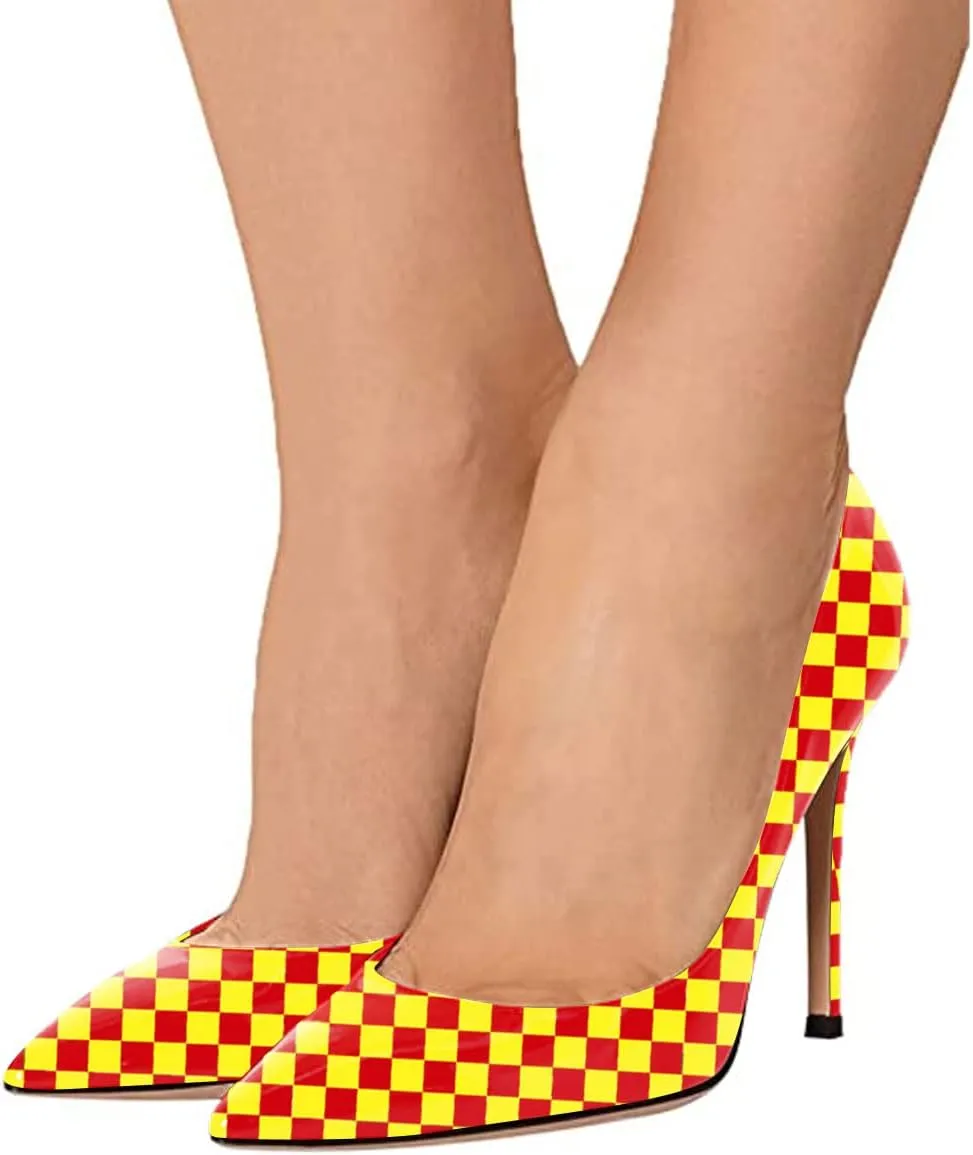 FSJ Women Fashion High Heel Pump Stilettos Pointy Toe Evening Party Dress Print Shoes Size 4-15 US