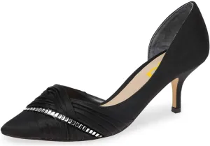 FSJ Women Low Kitten Heels Pointed Toe Slip on Pumps D'Orsay Pleated Satin Evening Party Dress Office Shoes Size 4-15 US