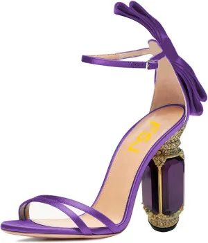 FSJ Women Open Toe Stylish Sandal Ankle Strap Chunky Block High Thick Heels Wedding Party Ballroom Prom Shoes US Size 4-15 US