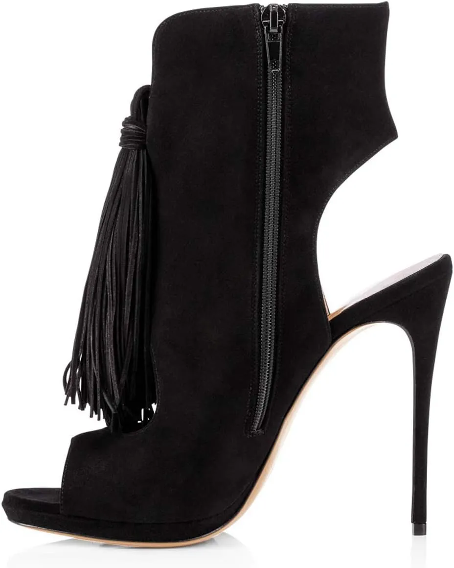 FSJ Women Peep Toe Slingback High Heels Sandals Fringed Ankle Booties Chic Stilettos Tassels Summer Outfits Shoes Size 4-15 US