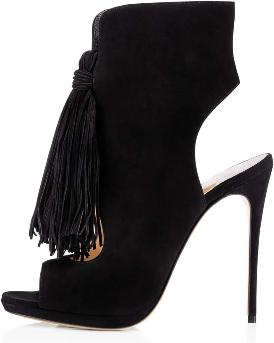 FSJ Women Peep Toe Slingback High Heels Sandals Fringed Ankle Booties Chic Stilettos Tassels Summer Outfits Shoes Size 4-15 US