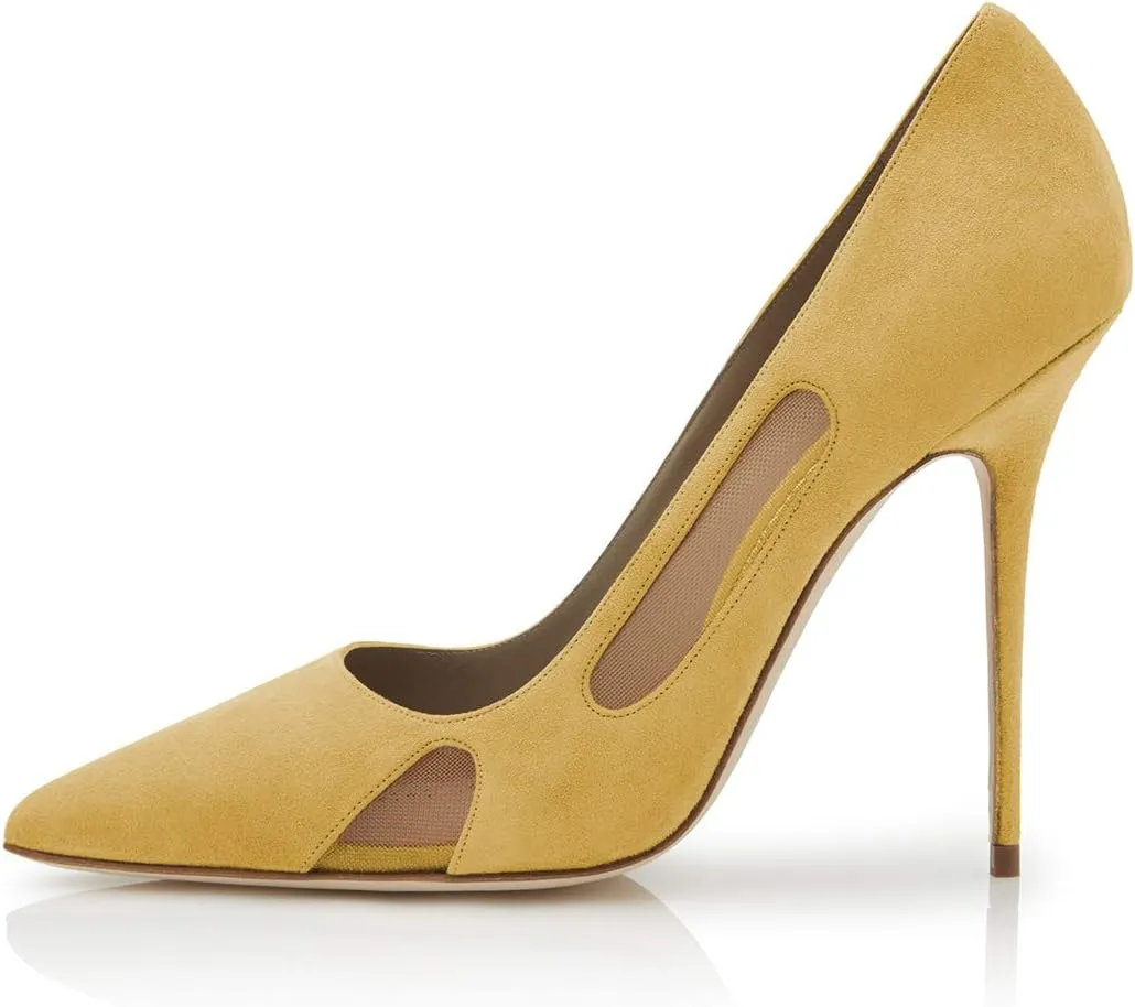 FSJ Women Pointed Toe Pumps Sexy Cutout Mesh Design Stiletto High Heels Comfort Slip on Prom Events Party Dress Shoes Size 4-15 US