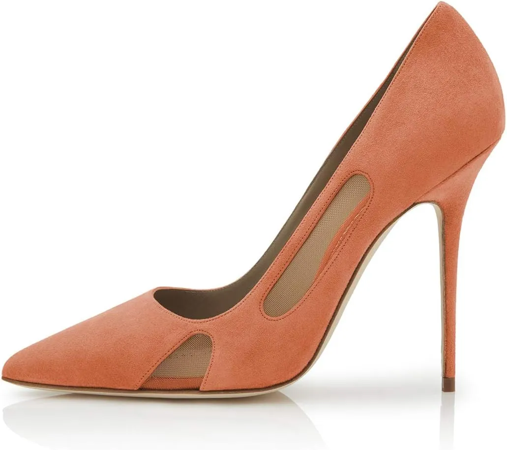 FSJ Women Pointed Toe Pumps Sexy Cutout Mesh Design Stiletto High Heels Comfort Slip on Prom Events Party Dress Shoes Size 4-15 US