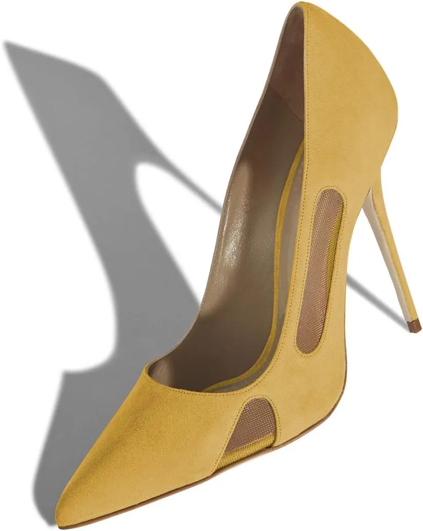 FSJ Women Pointed Toe Pumps Sexy Cutout Mesh Design Stiletto High Heels Comfort Slip on Prom Events Party Dress Shoes Size 4-15 US