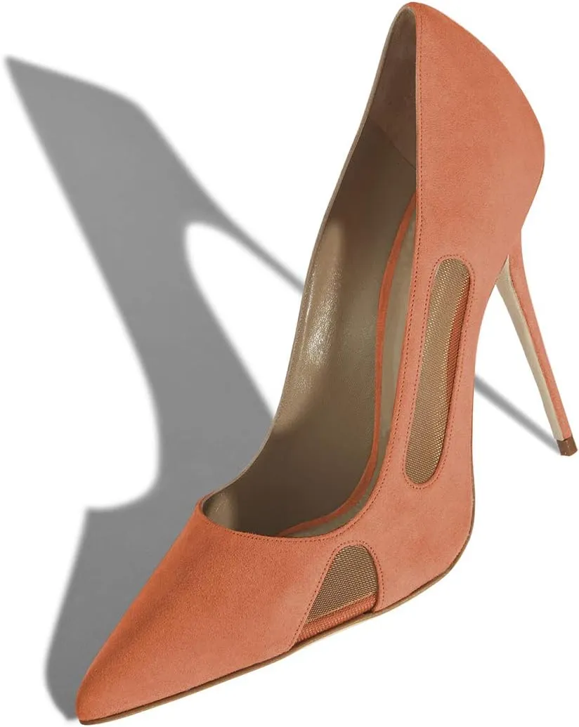 FSJ Women Pointed Toe Pumps Sexy Cutout Mesh Design Stiletto High Heels Comfort Slip on Prom Events Party Dress Shoes Size 4-15 US