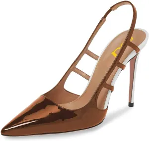 FSJ Women Pointy Toe Cutout Slip On Pumps Stilettos High Heel Slingback Gladiator Evening Office Lady Dress Shoes Size 4-15 US