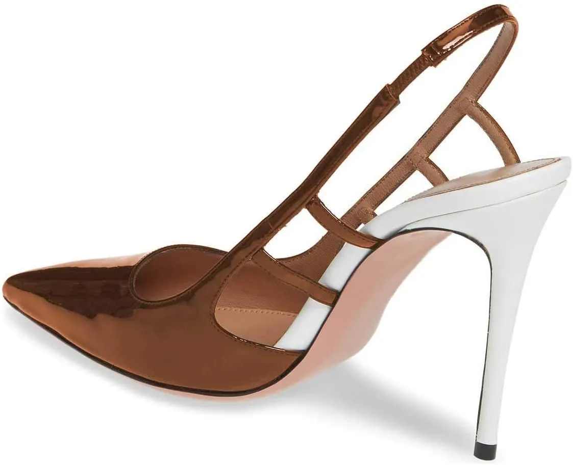 FSJ Women Pointy Toe Cutout Slip On Pumps Stilettos High Heel Slingback Gladiator Evening Office Lady Dress Shoes Size 4-15 US