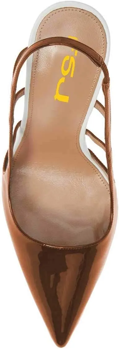 FSJ Women Pointy Toe Cutout Slip On Pumps Stilettos High Heel Slingback Gladiator Evening Office Lady Dress Shoes Size 4-15 US