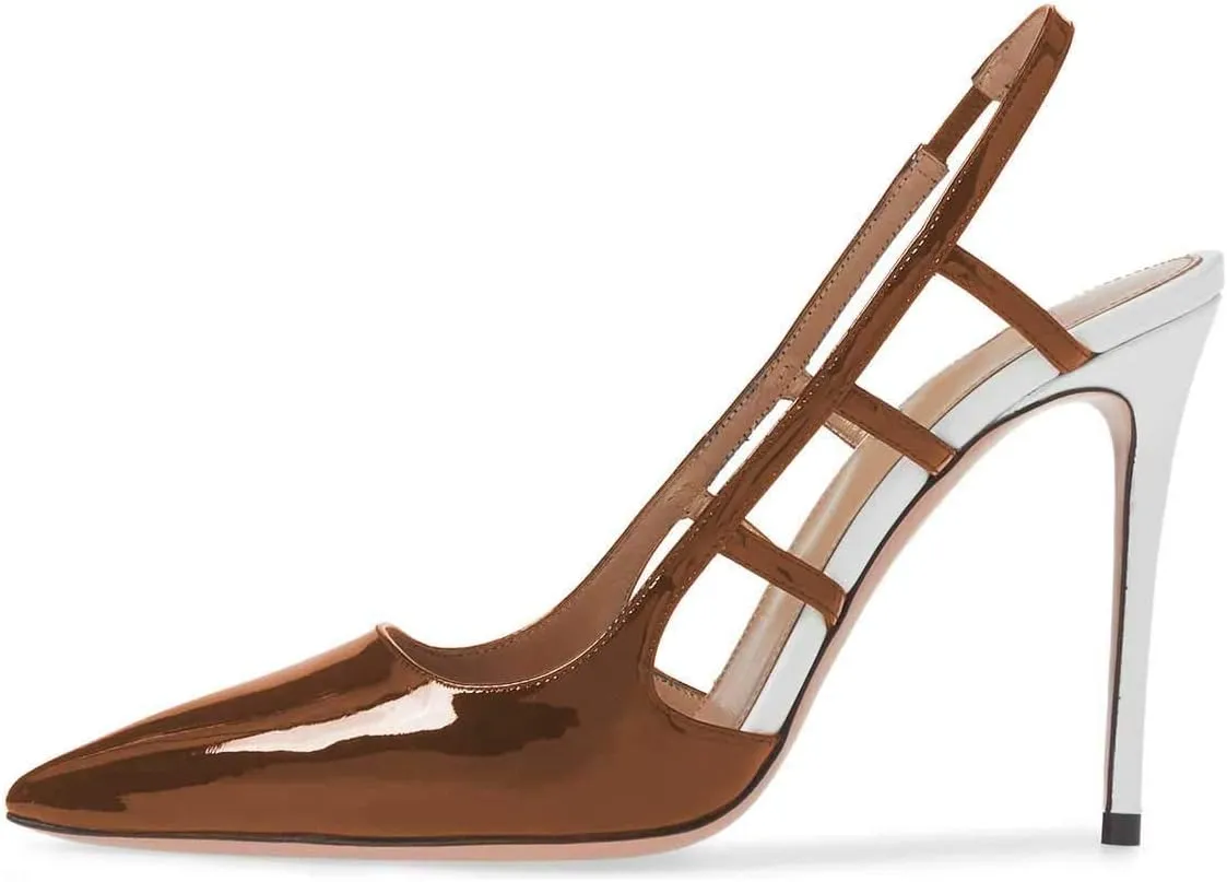 FSJ Women Pointy Toe Cutout Slip On Pumps Stilettos High Heel Slingback Gladiator Evening Office Lady Dress Shoes Size 4-15 US