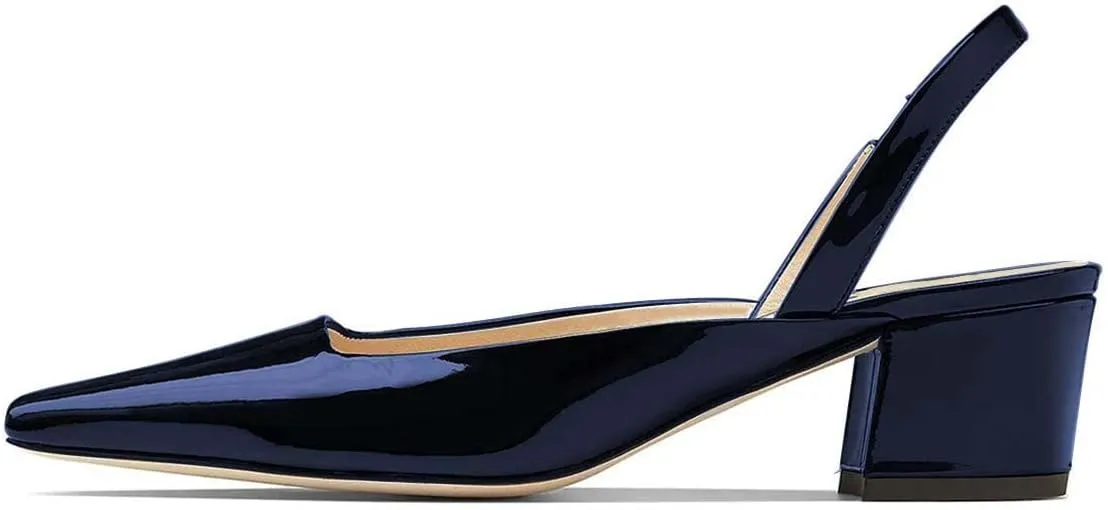 FSJ Women Retro Square Toe Slingback Sandals Comfortable Low Block Heel Pump Evening Office Shoes