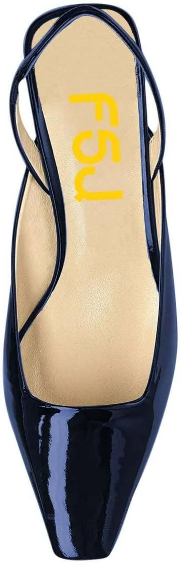 FSJ Women Retro Square Toe Slingback Sandals Comfortable Low Block Heel Pump Evening Office Shoes