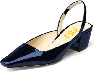 FSJ Women Retro Square Toe Slingback Sandals Comfortable Low Block Heel Pump Evening Office Shoes