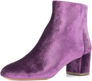 FSJ Women Round Toe Velvet Ankle Boots Block Heel Side Zipper Office Shoes for Comfort Size 4-15 US