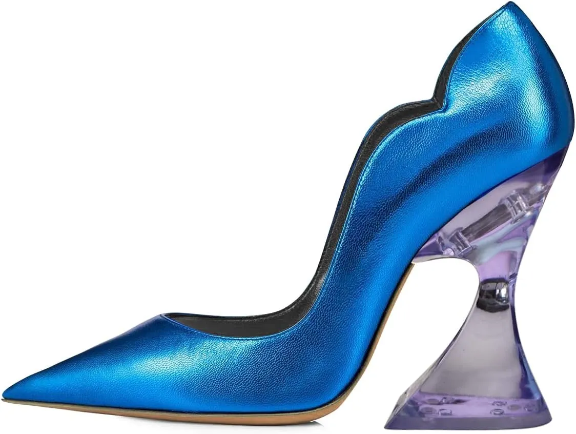 FSJ Women Sexy Pointed Toe High Heel Pumps Slip On Unique Transparent Chunky Heel Evening Prom Dress Shoes Size 4-15 US