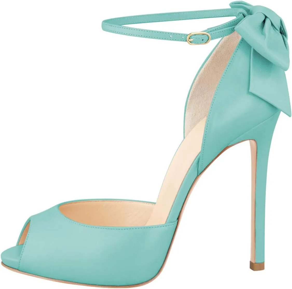 FSJ Women Stiletto High Heels Sandals Peep Toe Pumps Ankle Straps Bows Bridal Dress Party Shoes with Buckle Size 4-15 US