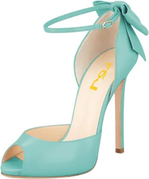 FSJ Women Stiletto High Heels Sandals Peep Toe Pumps Ankle Straps Bows Bridal Dress Party Shoes with Buckle Size 4-15 US