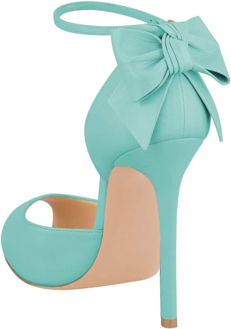 FSJ Women Stiletto High Heels Sandals Peep Toe Pumps Ankle Straps Bows Bridal Dress Party Shoes with Buckle Size 4-15 US