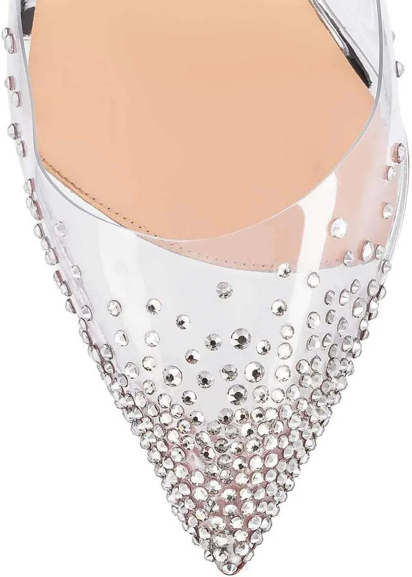 FSJ Women Studded Pointed Toe Transparent Pumps High Heels Shoes with Cute Bowknot US Size 4-15 M