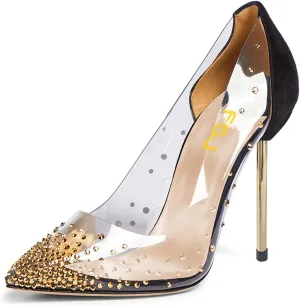 FSJ Women Studded Pointed Toe Transparent Pumps High Heels Shoes with Cute Bowknot US Size 4-15 M