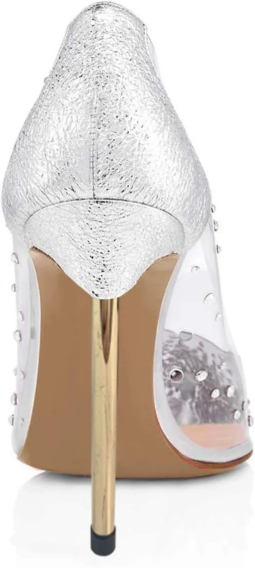 FSJ Women Studded Pointed Toe Transparent Pumps High Heels Shoes with Cute Bowknot US Size 4-15 M