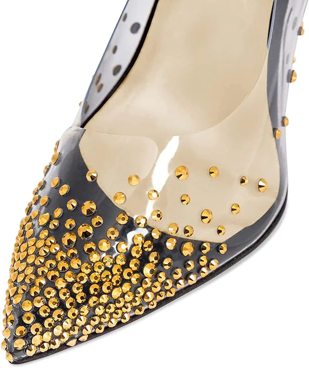 FSJ Women Studded Pointed Toe Transparent Pumps High Heels Shoes with Cute Bowknot US Size 4-15 M