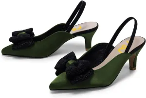 FSJ Women's Cute Low Kitten Heel Slingback Dress Pumps Bowtie Pointed Toe Comfortable Slip On Sandals Wedding Shoes Size 4-15 US