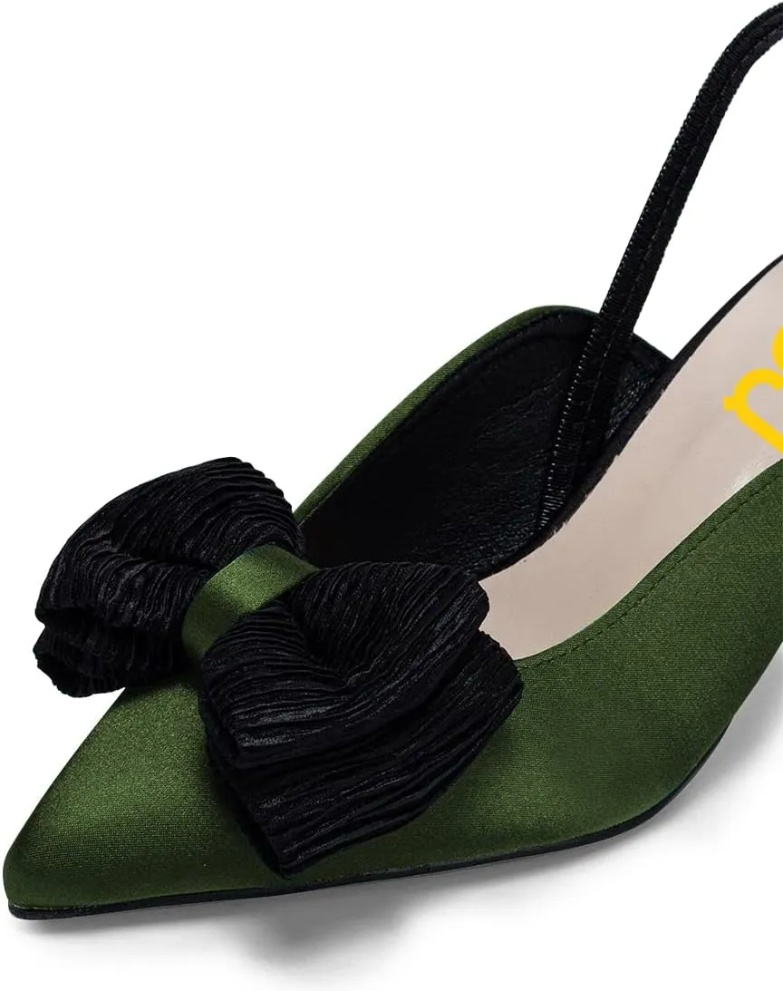 FSJ Women's Cute Low Kitten Heel Slingback Dress Pumps Bowtie Pointed Toe Comfortable Slip On Sandals Wedding Shoes Size 4-15 US