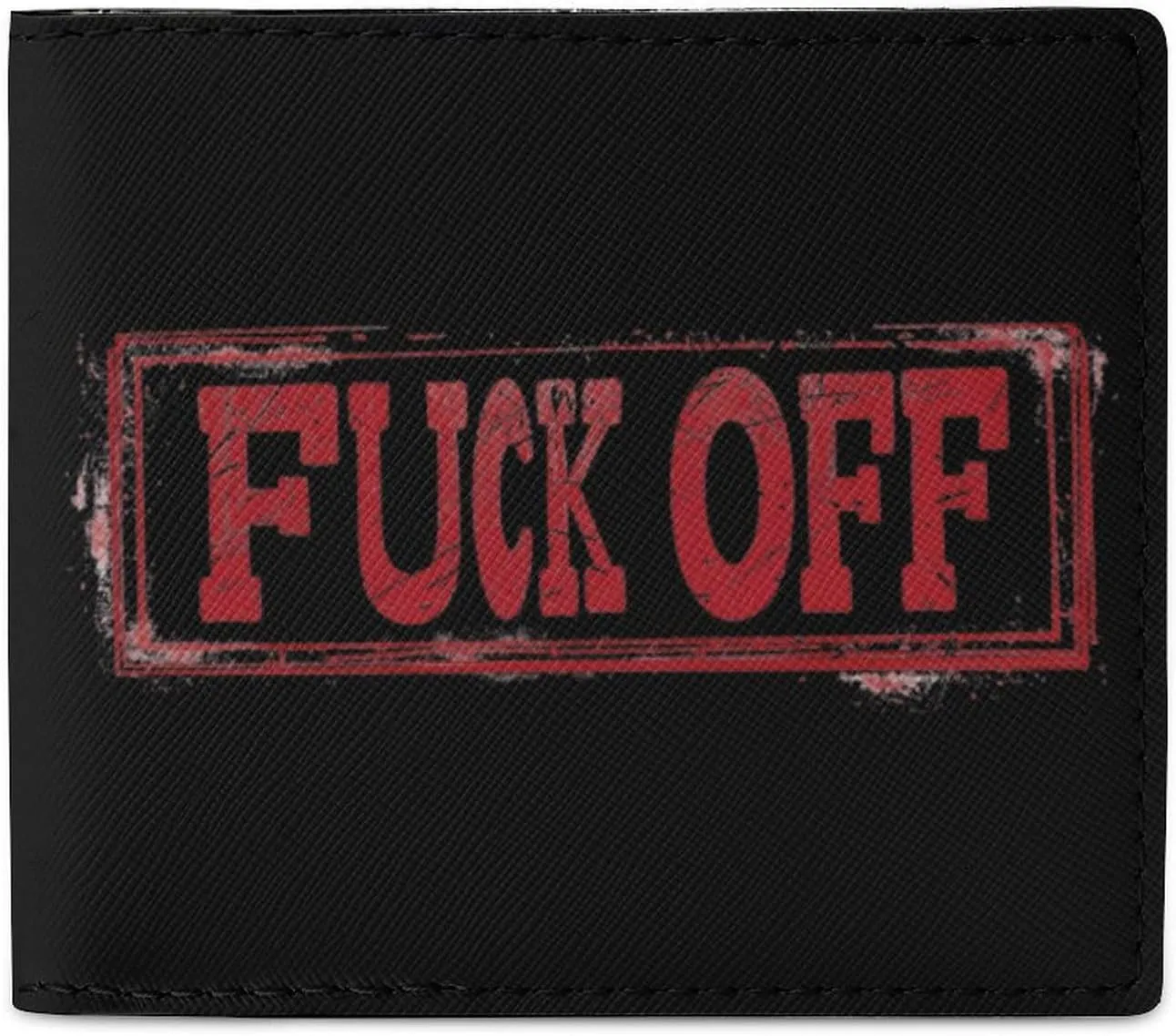 Fuck Off Stamp Novelty Bifold Wallet Funny Purse Front Pocket Holder Money Clip with ID Credit Card Slots for Men Women