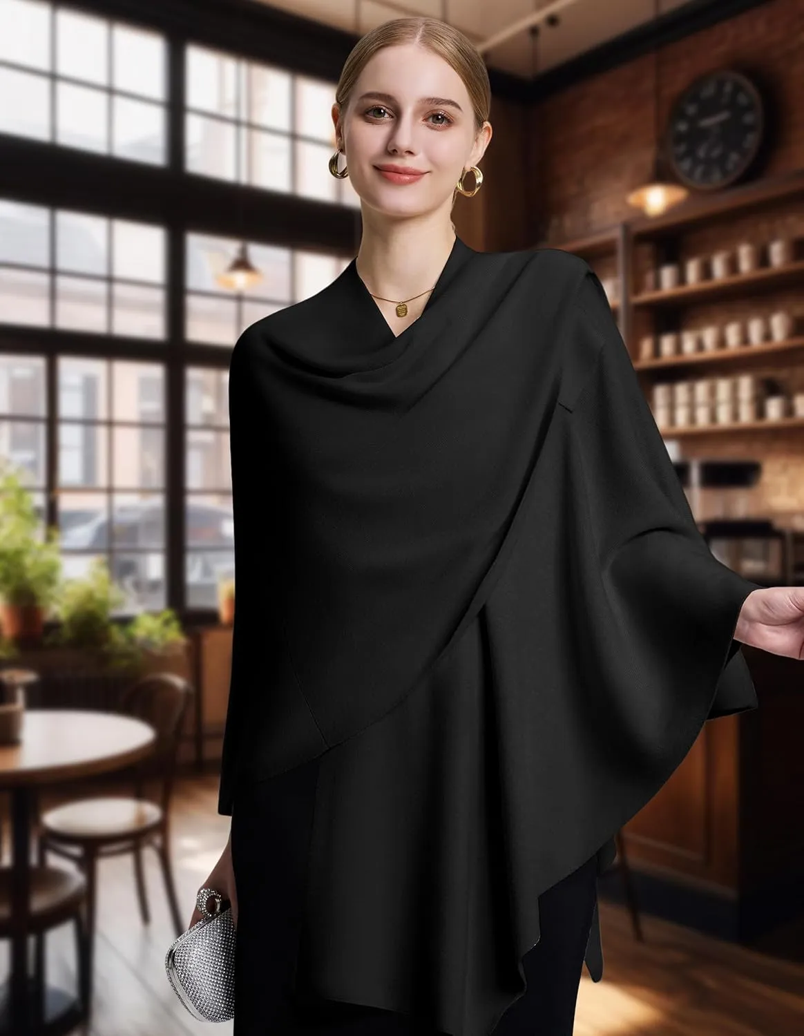 FUGREEN Shawl Wraps for Women Cross Front Poncho Sweater Knitted Elegant Cape for Fall Winter