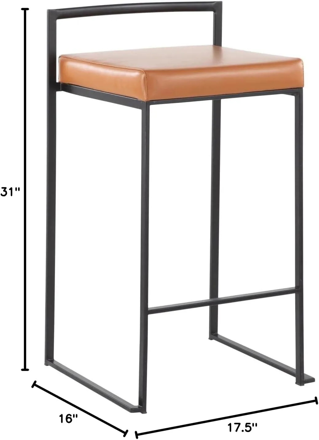 Fuji Stacker Counter Stools for Kitchen Counter in Black Metal, Counter Height Chairs, Bar Stools Set of 2, Counter Height Chairs, Bar Stools for Kitchen Island