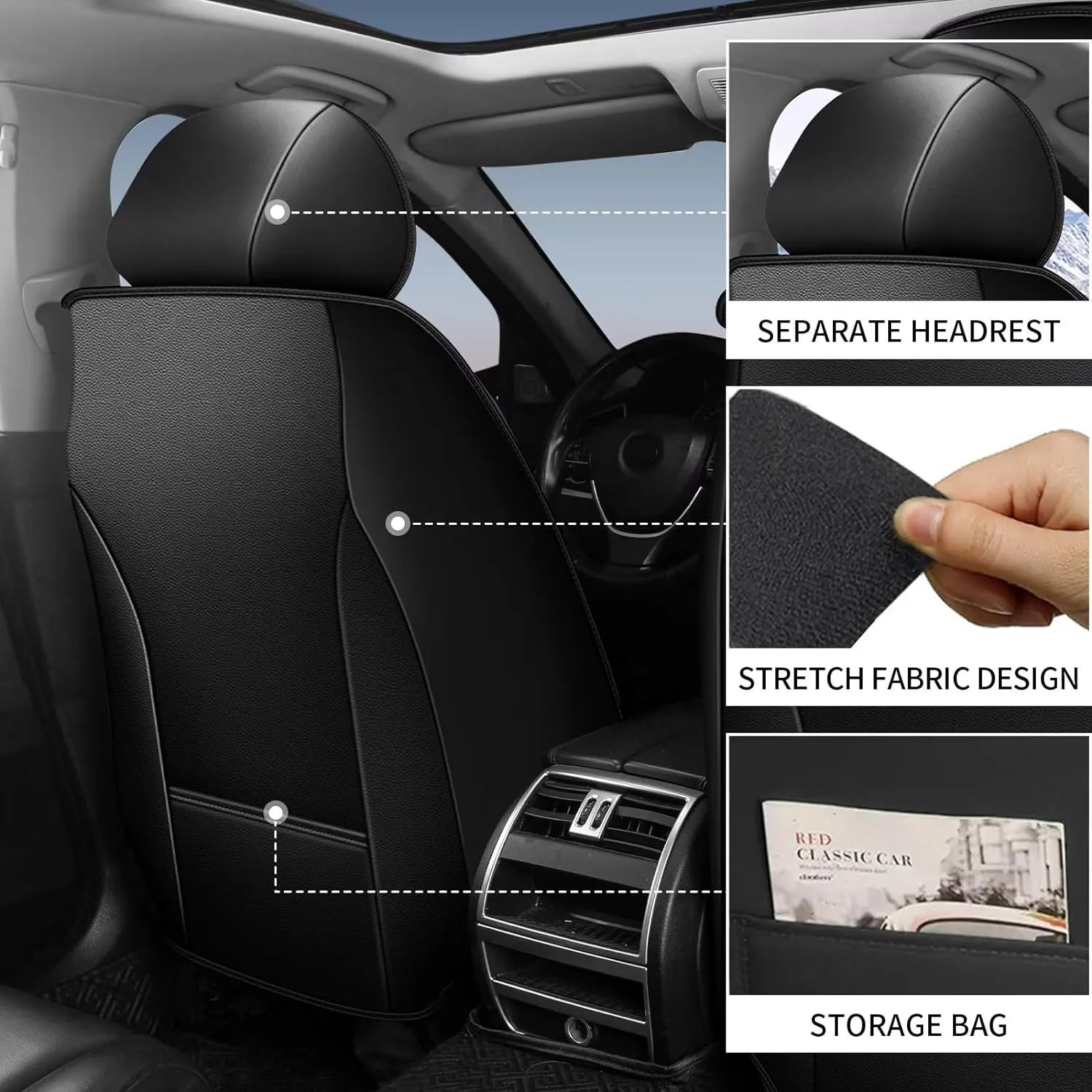 Full Set Car Seat Covers Fit for Volkswagen Taos 2022-2025 Faux Leather Seat Cushion 2 Rows 5 Seats Waterproof Anti-Slip Automotive Interior Accessories (Black Line)