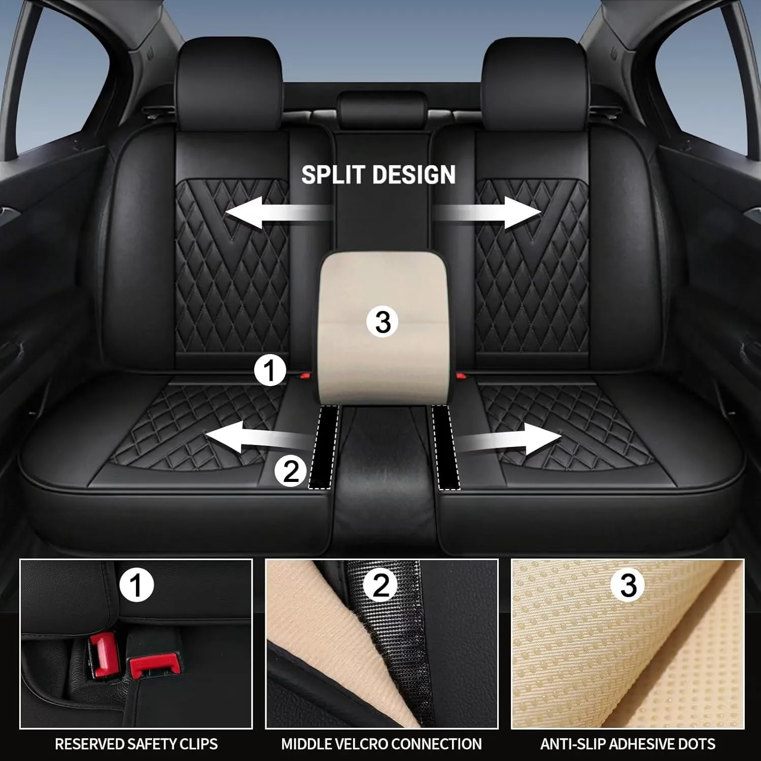 Full Set Car Seat Covers Fit for Volkswagen Taos 2022-2025 Faux Leather Seat Cushion 2 Rows 5 Seats Waterproof Anti-Slip Automotive Interior Accessories (Black Line)