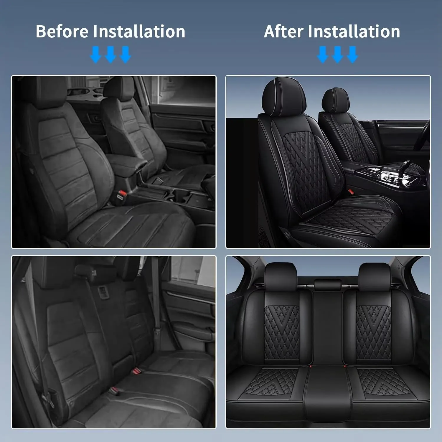 Full Set Car Seat Covers Fit for Volkswagen Taos 2022-2025 Faux Leather Seat Cushion 2 Rows 5 Seats Waterproof Anti-Slip Automotive Interior Accessories (Black Line)