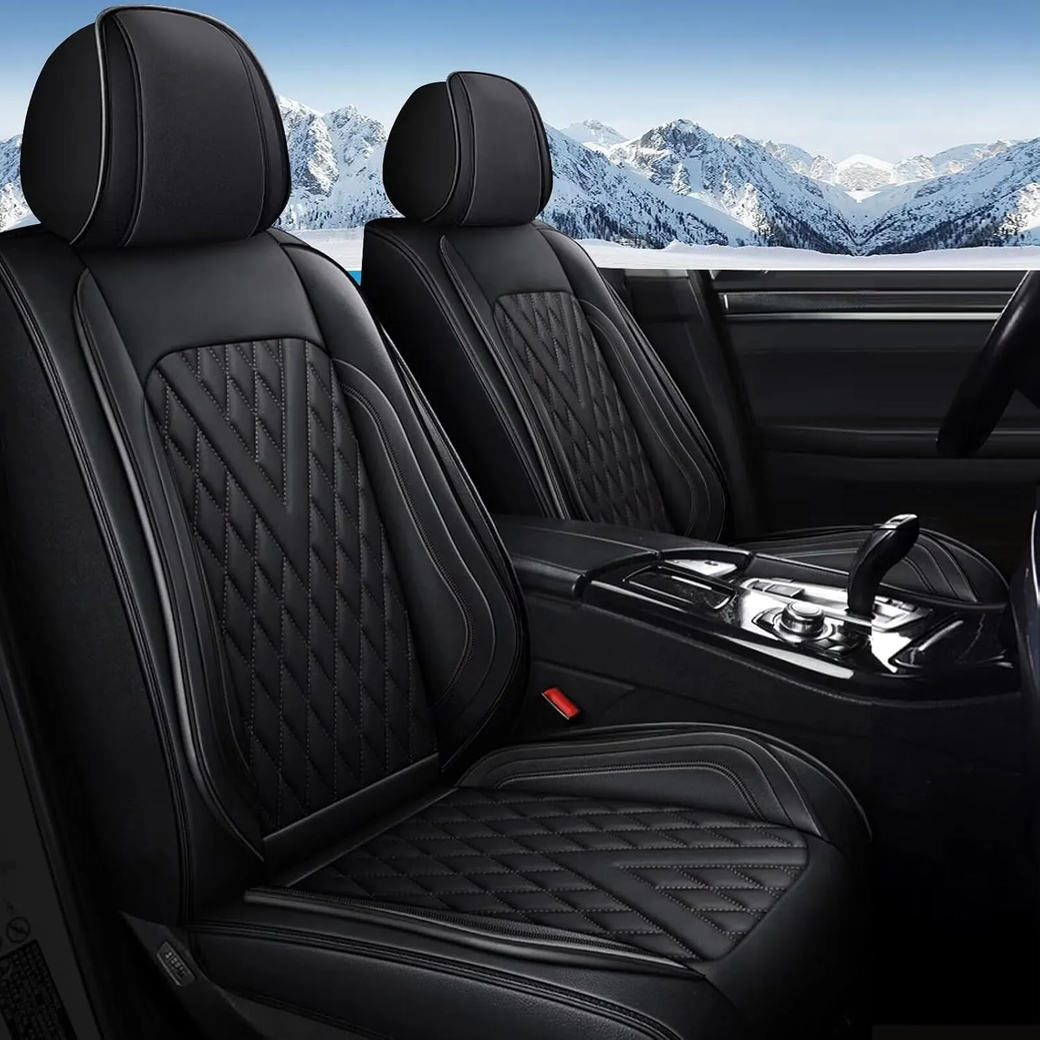 Full Set Car Seat Covers Fit for Volkswagen Taos 2022-2025 Faux Leather Seat Cushion 2 Rows 5 Seats Waterproof Anti-Slip Automotive Interior Accessories (Black Line)