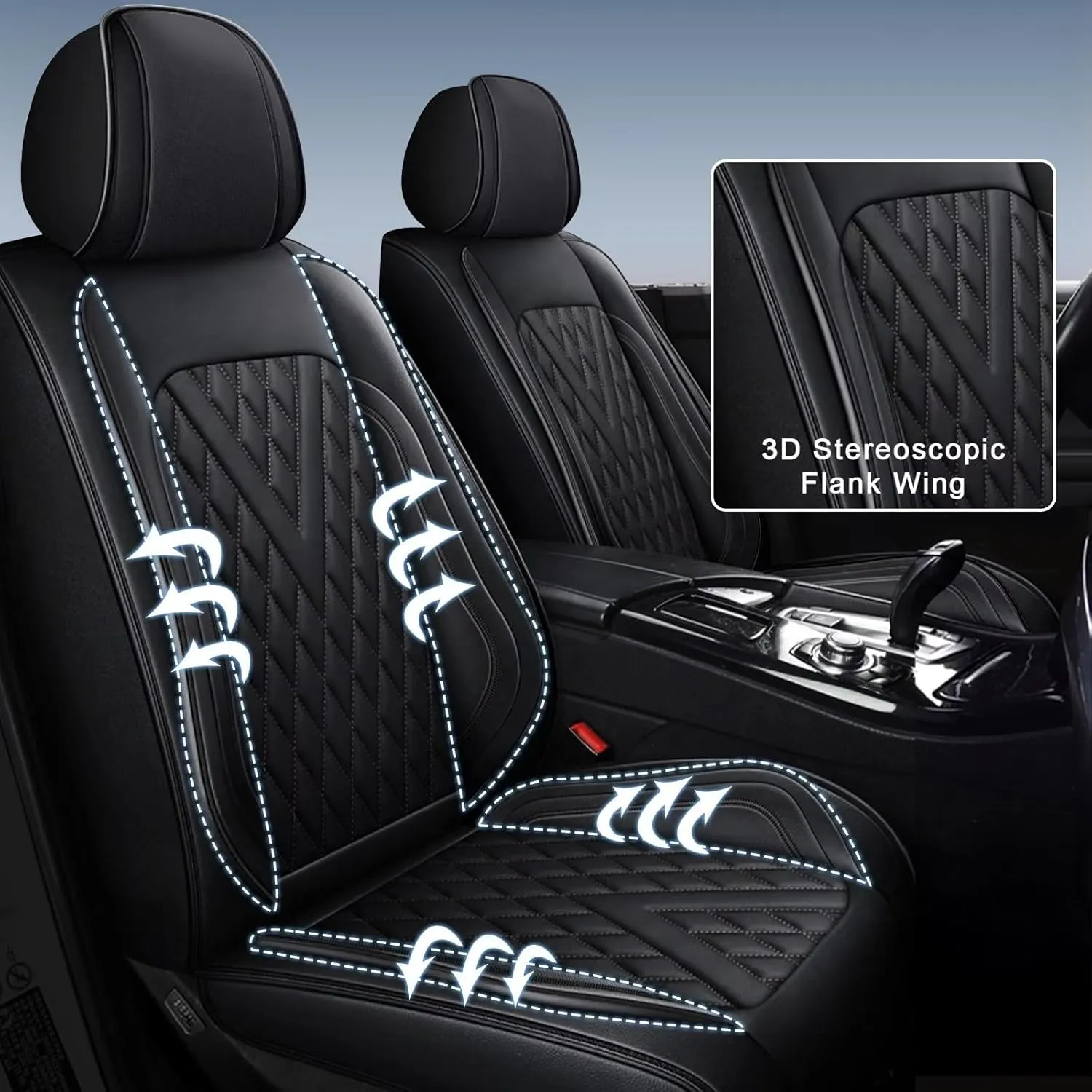 Full Set Car Seat Covers Fit for Volkswagen Taos 2022-2025 Faux Leather Seat Cushion 2 Rows 5 Seats Waterproof Anti-Slip Automotive Interior Accessories (Black Line)