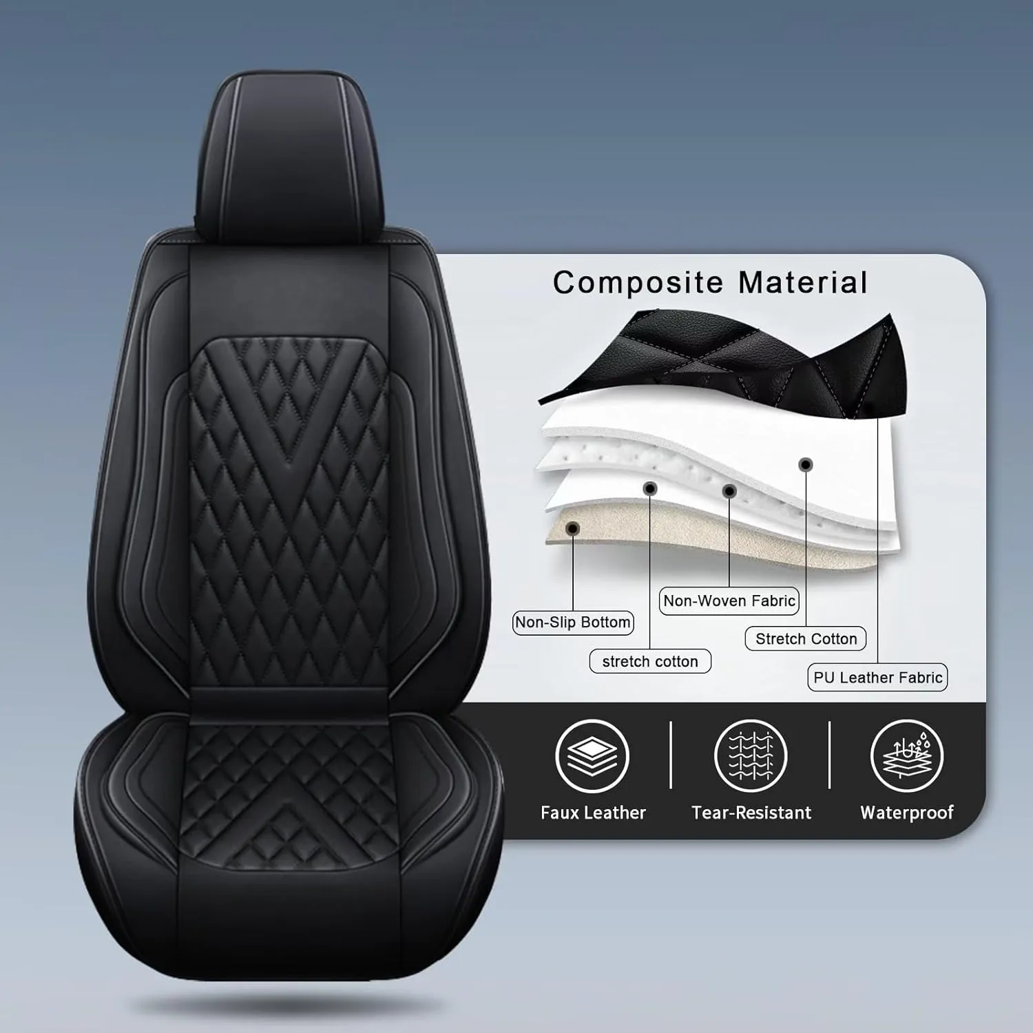 Full Set Car Seat Covers Fit for Volkswagen Taos 2022-2025 Faux Leather Seat Cushion 2 Rows 5 Seats Waterproof Anti-Slip Automotive Interior Accessories (Black Line)