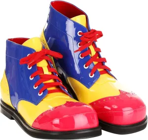 Fun Costumes Deluxe High-Top Clown Shoes for Adults - Lace-Up Oxford Style with Faux Patent Leather, Padded Inner Soles, and Anti-Skid Heels