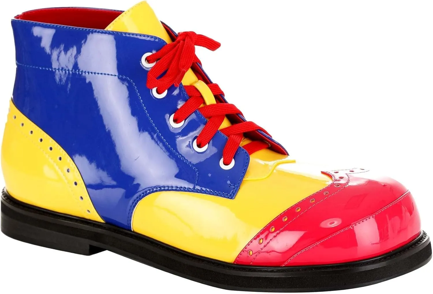 Fun Costumes Deluxe High-Top Clown Shoes for Adults - Lace-Up Oxford Style with Faux Patent Leather, Padded Inner Soles, and Anti-Skid Heels