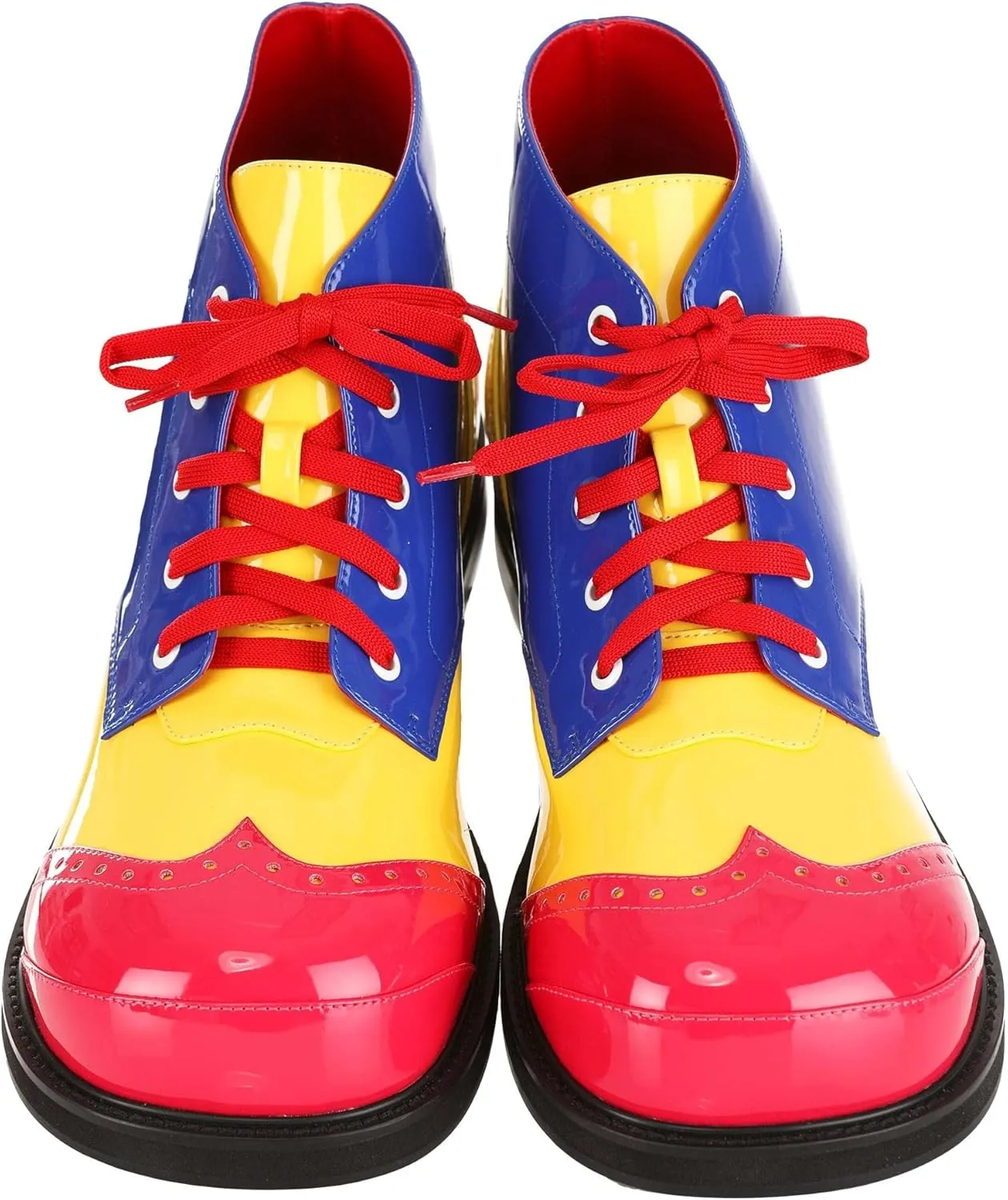 Fun Costumes Deluxe High-Top Clown Shoes for Adults - Lace-Up Oxford Style with Faux Patent Leather, Padded Inner Soles, and Anti-Skid Heels