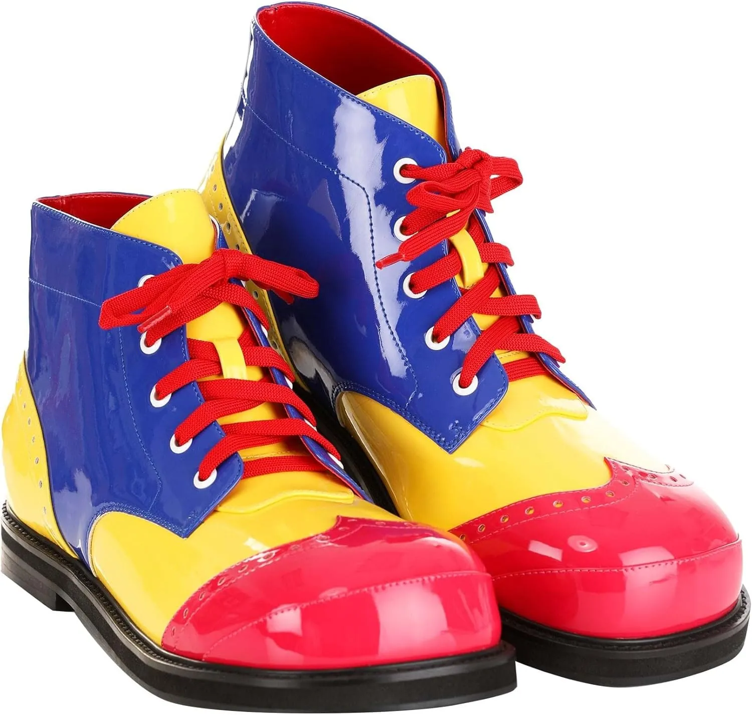 Fun Costumes Deluxe High-Top Clown Shoes for Adults - Lace-Up Oxford Style with Faux Patent Leather, Padded Inner Soles, and Anti-Skid Heels