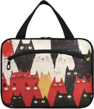 Funny Himalayancats Red hanging travel bags for women with hook, designer expandable toiletry kit for travel essentials gym bolso de para mujer L