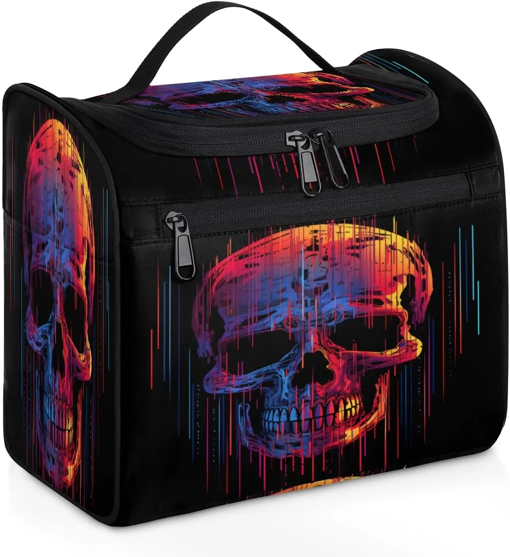 Funny Skull Skeleton Travel Toiletry Bag for Women Large Capacity Wide-open Makeup Organizer Cosmetic Travel Bags for Toiletries