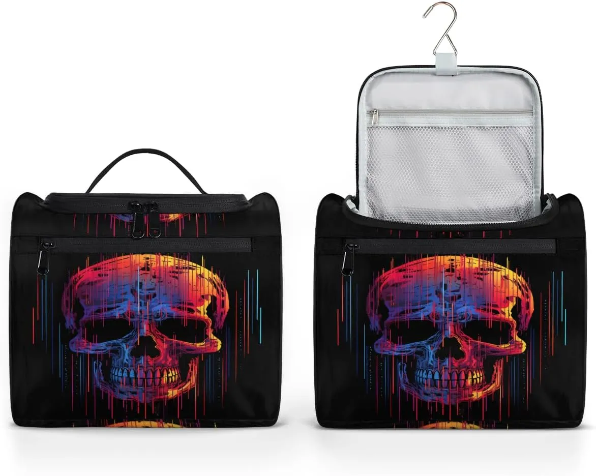 Funny Skull Skeleton Travel Toiletry Bag for Women Large Capacity Wide-open Makeup Organizer Cosmetic Travel Bags for Toiletries